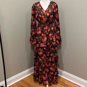 Jessica Simpson Tabitha Wine Tasting Posy Tiered Maxi Dress Size Small